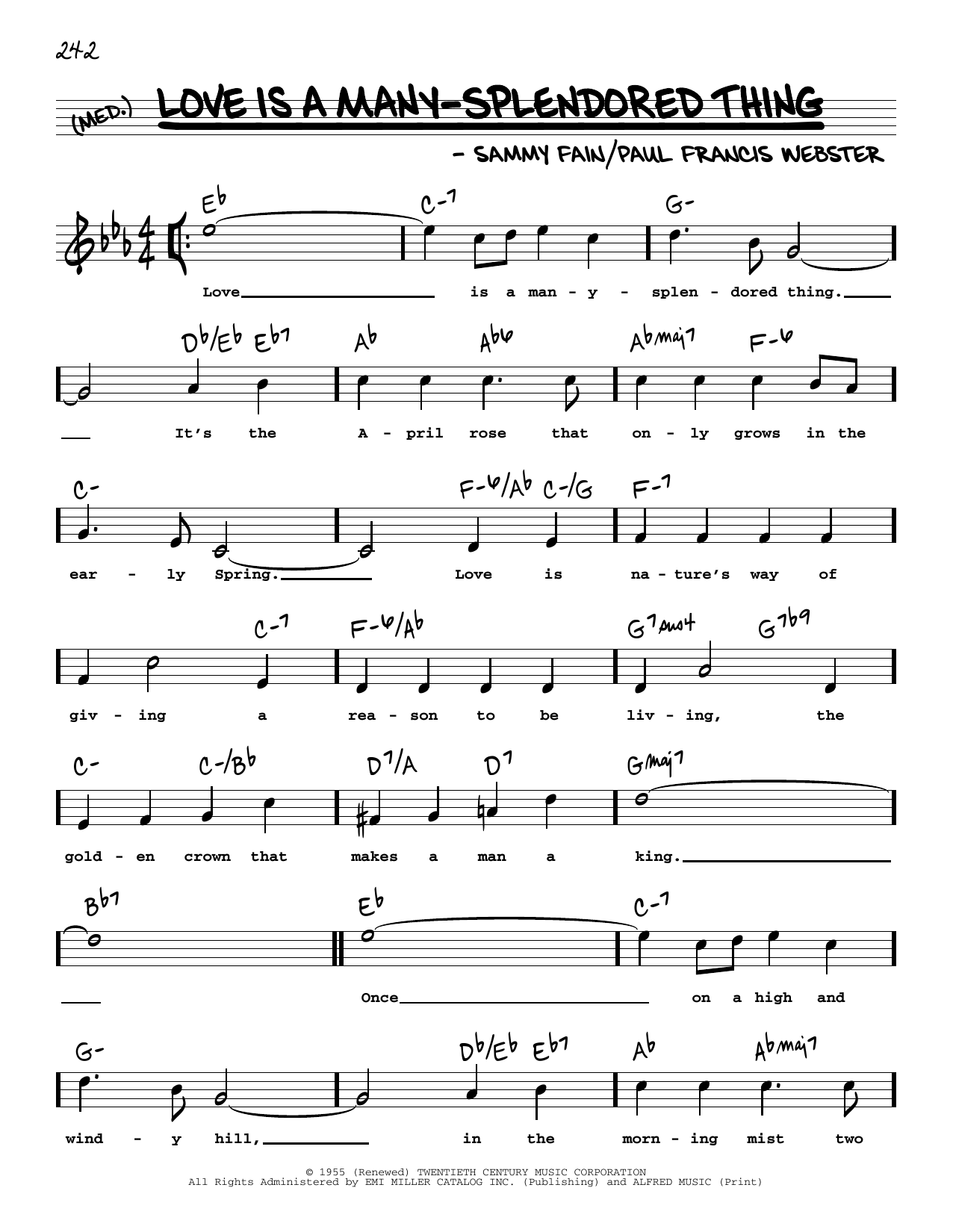 Learn to play Four Aces Love Is A Many-Splendored Thing (High Voice) sheet music for Real Book – Melody, Lyrics & Chords in minutes. Price: 5.9900$ Four Aces Love Is A Many-Splendored Thing (High Voice) sheet music notes and chords arranged for Real Book – Melody, Lyrics & Chords