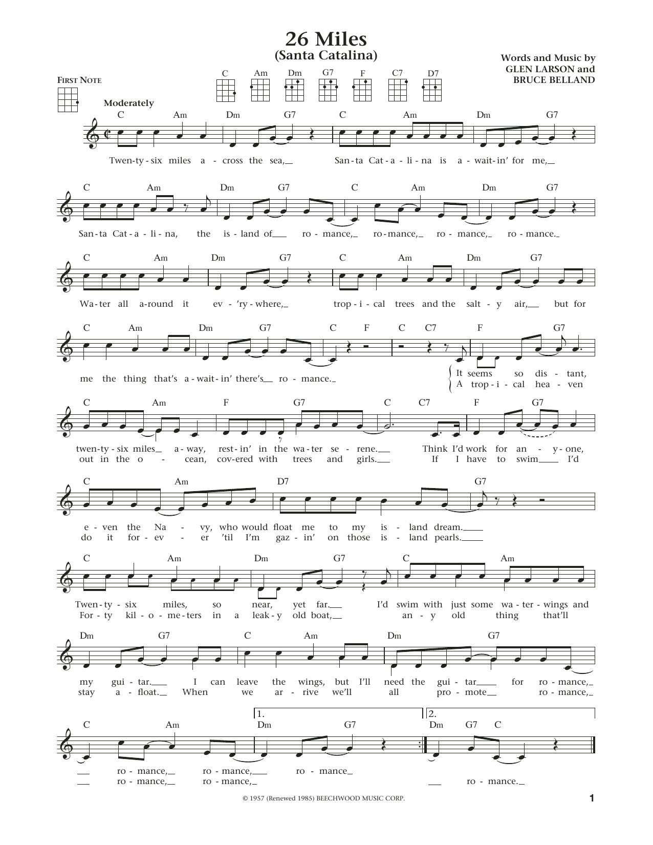 Learn to play Four Preps 26 Miles (Santa Catalina) (from The Daily Ukulele) (arr. Liz and Jim Beloff) sheet music for Ukulele in minutes. Price: 5.9900$ Four Preps 26 Miles (Santa Catalina) (from The Daily Ukulele) (arr. Liz and Jim Beloff) sheet music notes and chords arranged for Ukulele