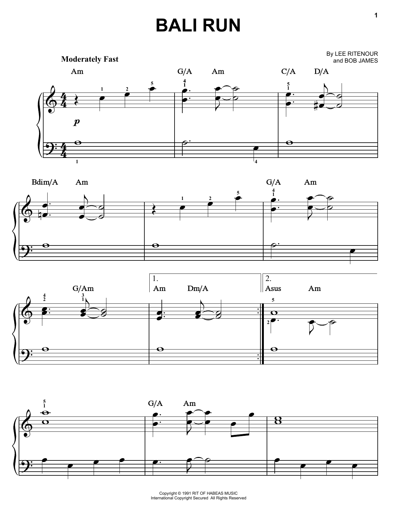 Fourplay Bali Run sheet music notes and chords. Download Printable PDF.