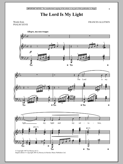 Frances Allitsen The Lord Is My Light sheet music notes and chords. Download Printable PDF.