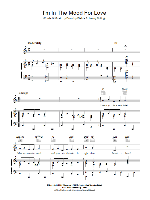 Frances Langford I'm In The Mood For Love sheet music notes and chords. Download Printable PDF.