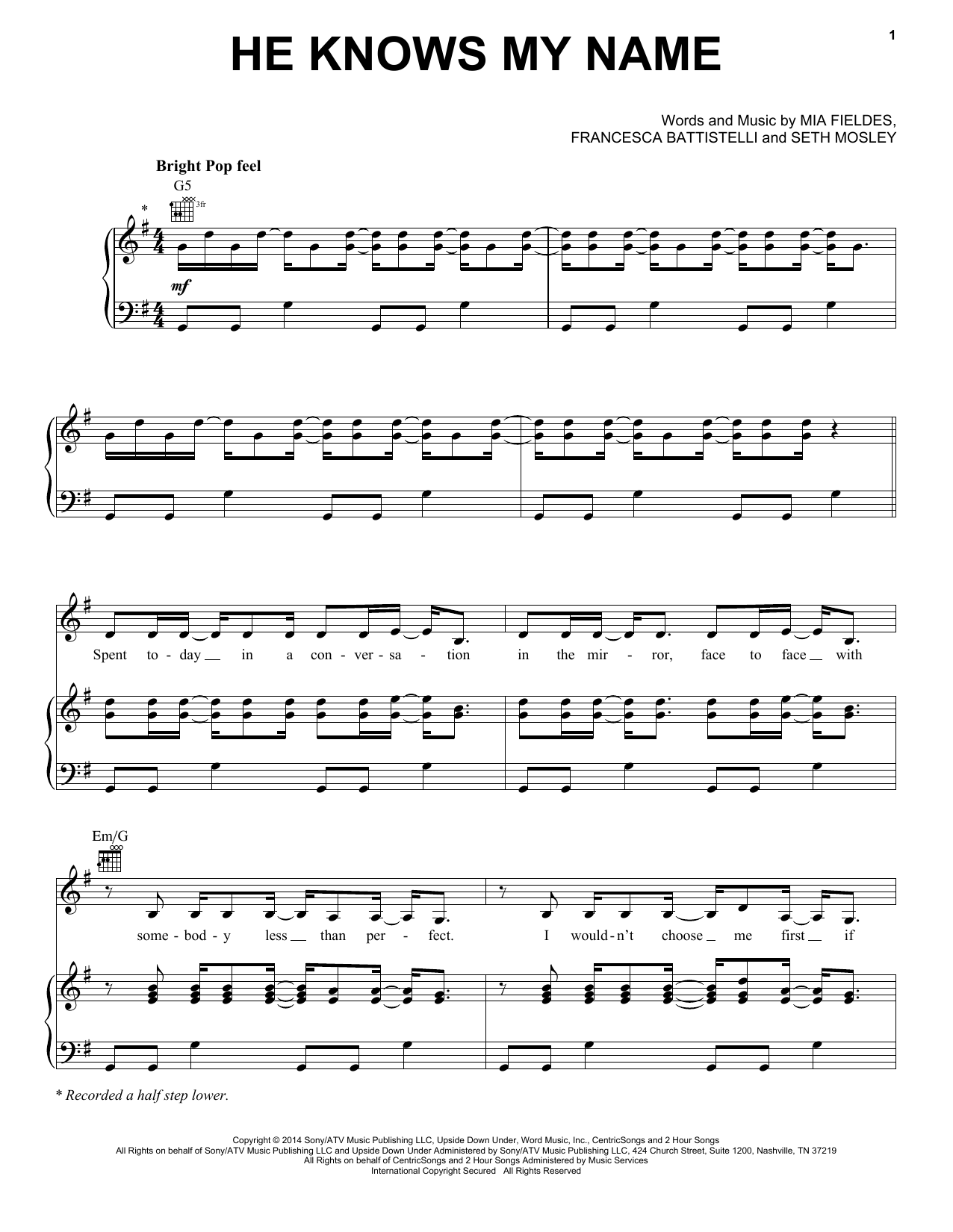 Francesca Battistelli He Knows My Name sheet music notes and chords. Download Printable PDF.