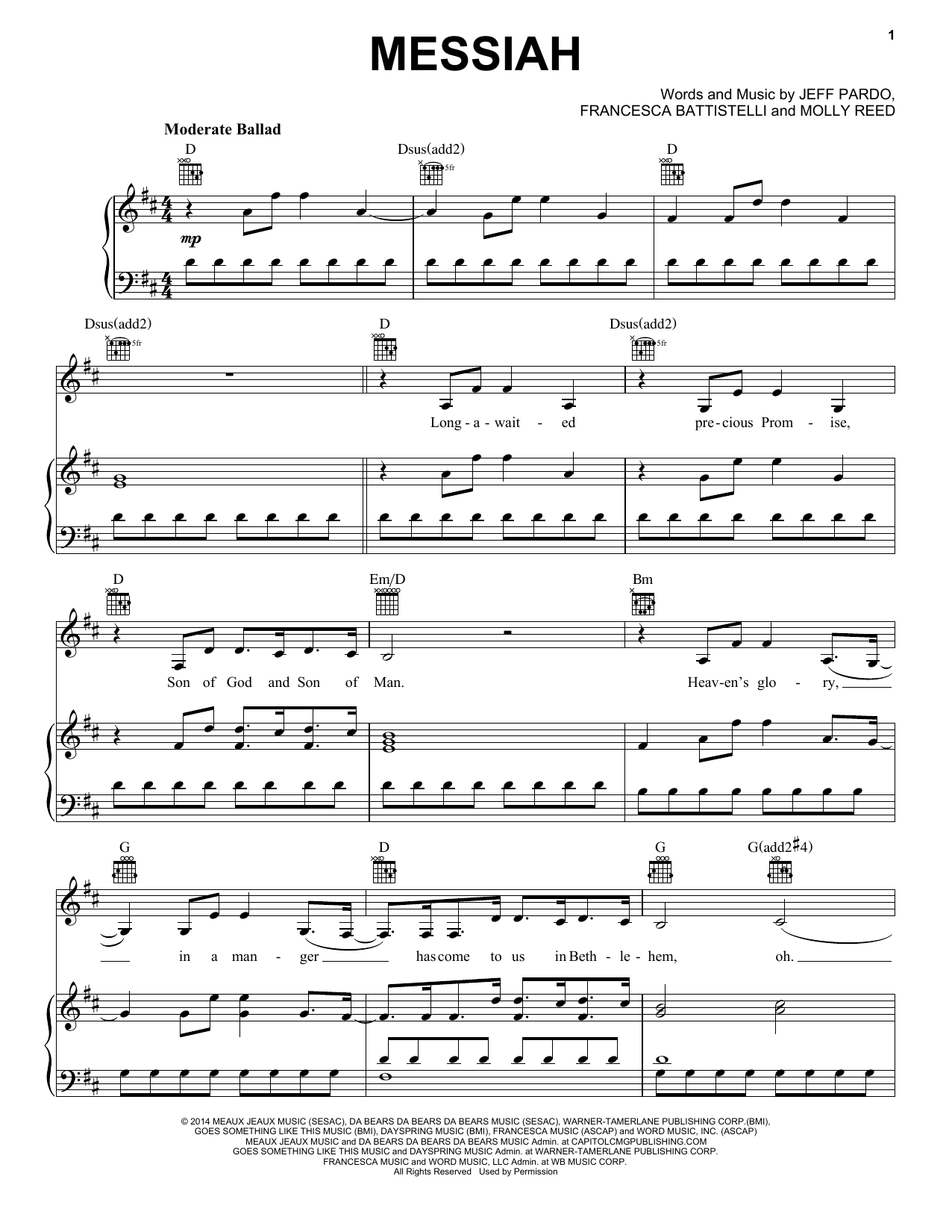 Francesca Battistelli Messiah sheet music notes and chords. Download Printable PDF.