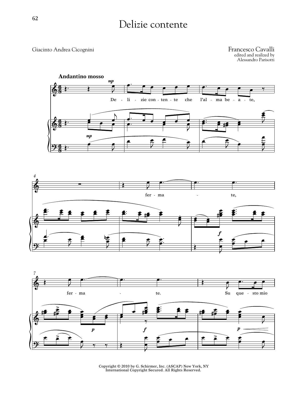 Francesco Cavalli Delizie Contente sheet music notes and chords arranged for Piano & Vocal