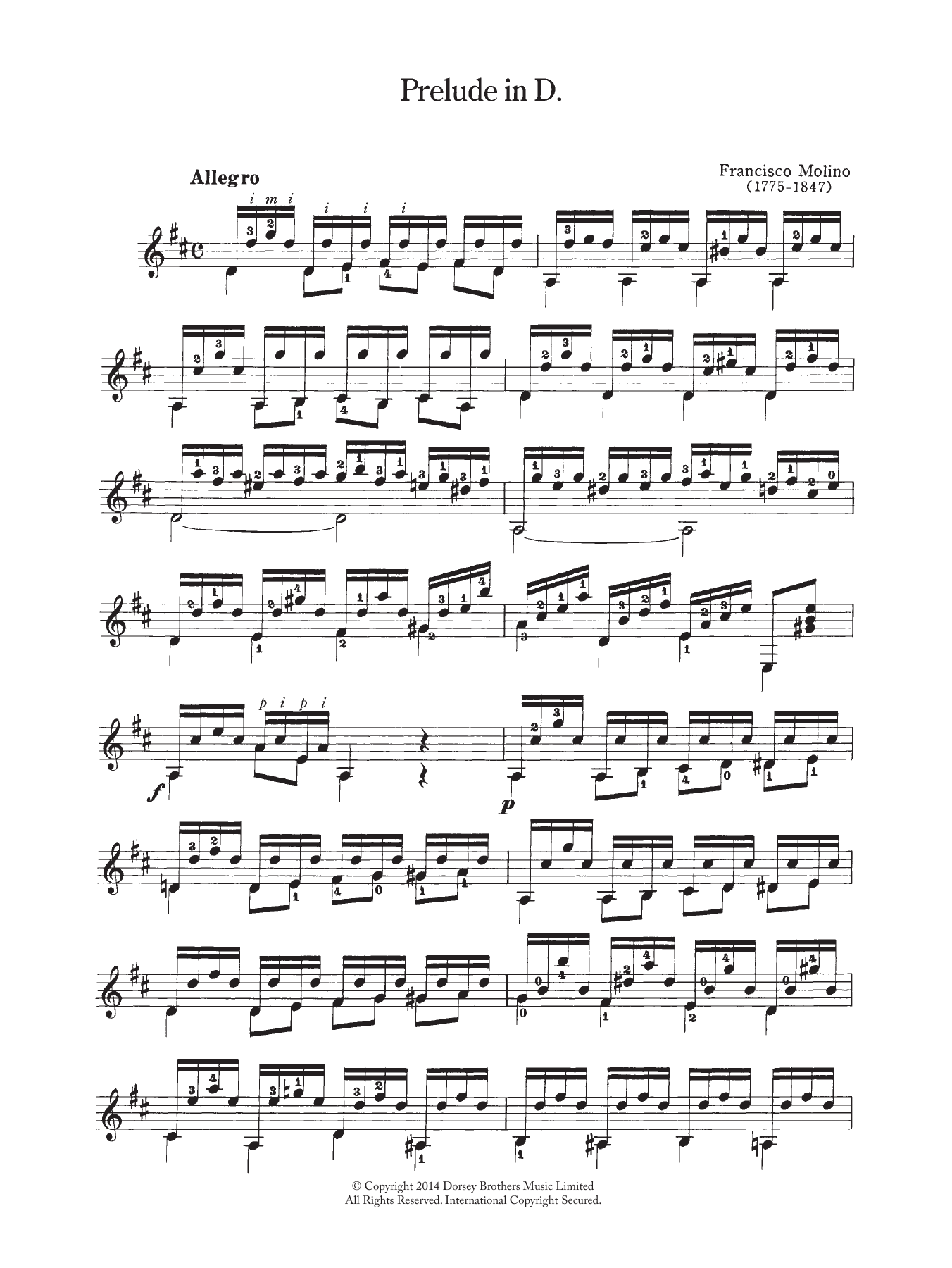 Francesco Molino Prelude In D sheet music notes and chords. Download Printable PDF.