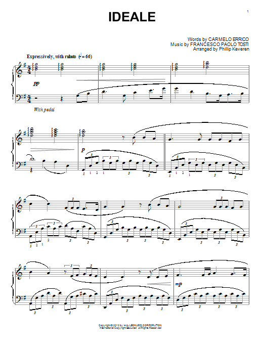 Francesco Paolo Tosti Ideale sheet music notes and chords arranged for Piano Solo