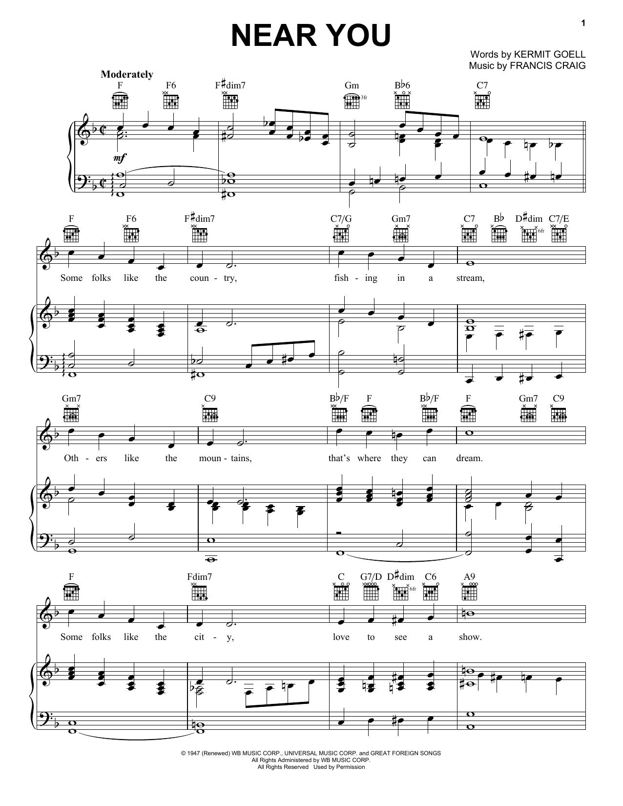 Learn to play Francis Craig Near You sheet music for Piano, Vocal & Guitar Chords (Right-Hand Melody) in minutes. Price: 7.8900$ Francis Craig Near You sheet music notes and chords arranged for Piano, Vocal & Guitar Chords (Right-Hand Melody)