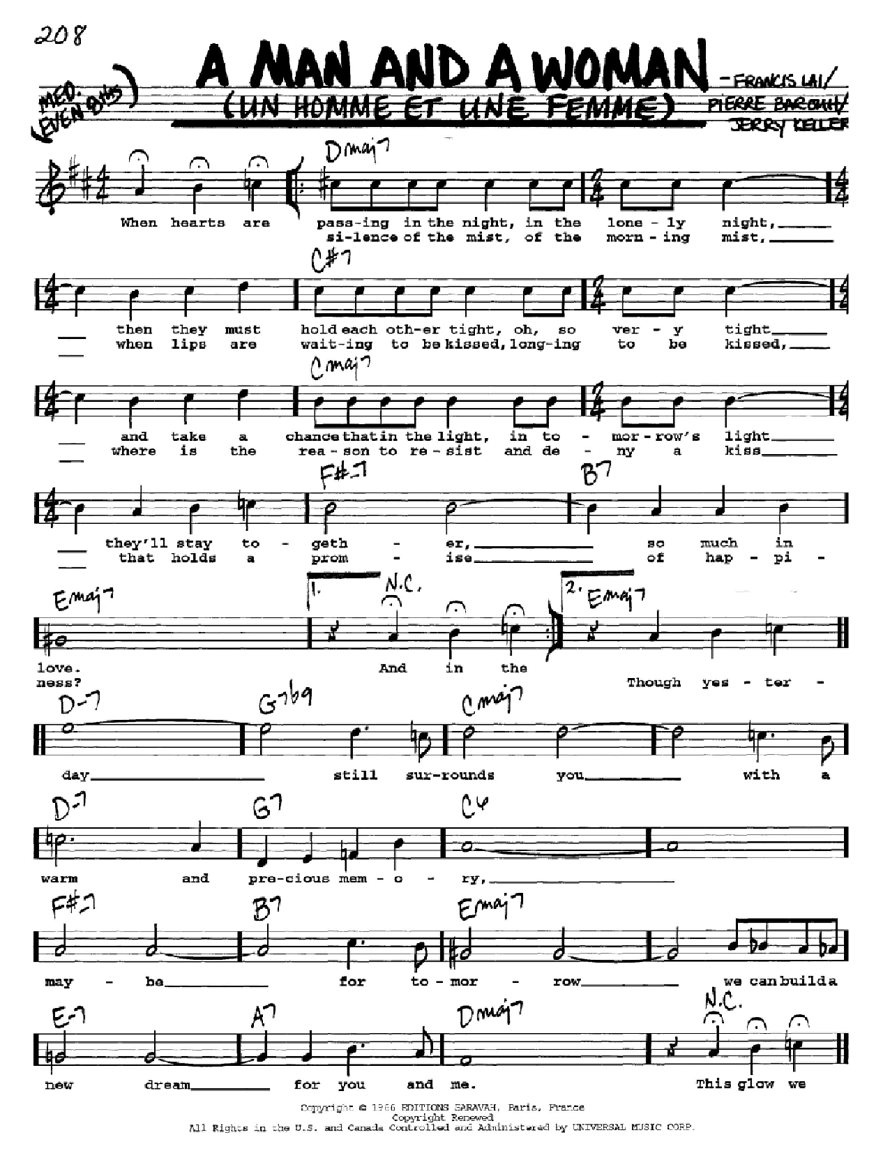 Francis Lai A Man And A Woman (Un Homme Et Une Femme) sheet music notes and chords. Download Printable PDF.