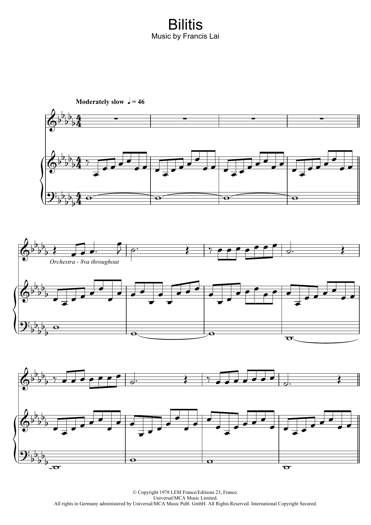 Richard Clayderman Bilitis sheet music notes and chords. Download Printable PDF.