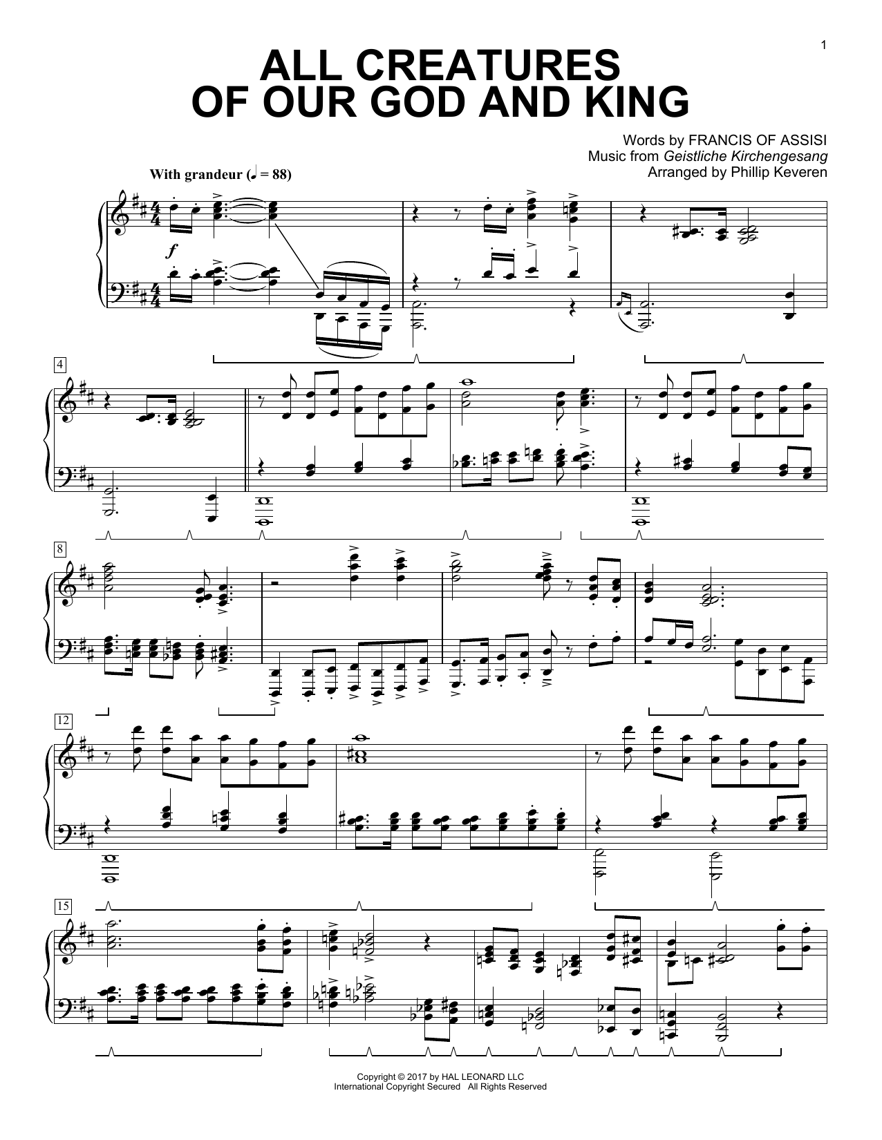 Francis of Assisi All Creatures Of Our God And King sheet music notes and chords arranged for Piano Solo