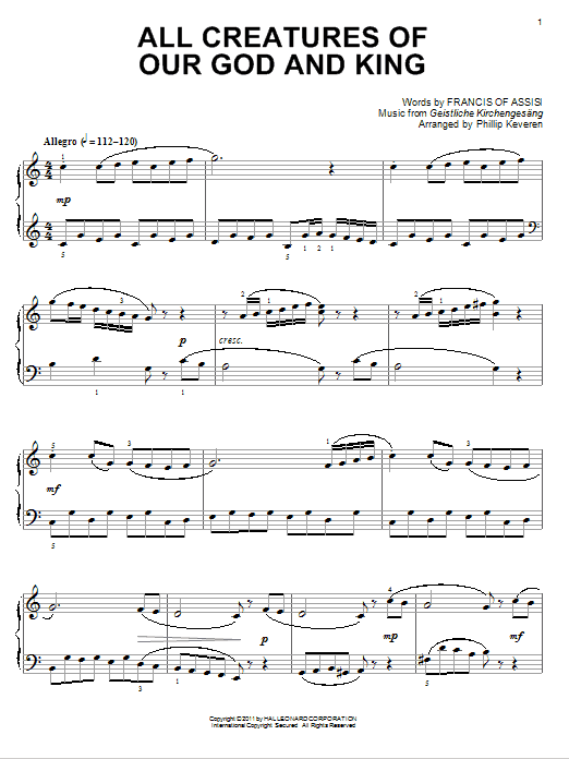 Francis Of Assisi All Creatures Of Our God And King [Classical version] (arr. Phillip Keveren) sheet music notes and chords arranged for Piano Solo