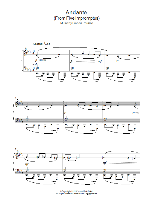 Francis Poulenc Andante (From Five Impromptus) sheet music notes and chords arranged for Piano Solo