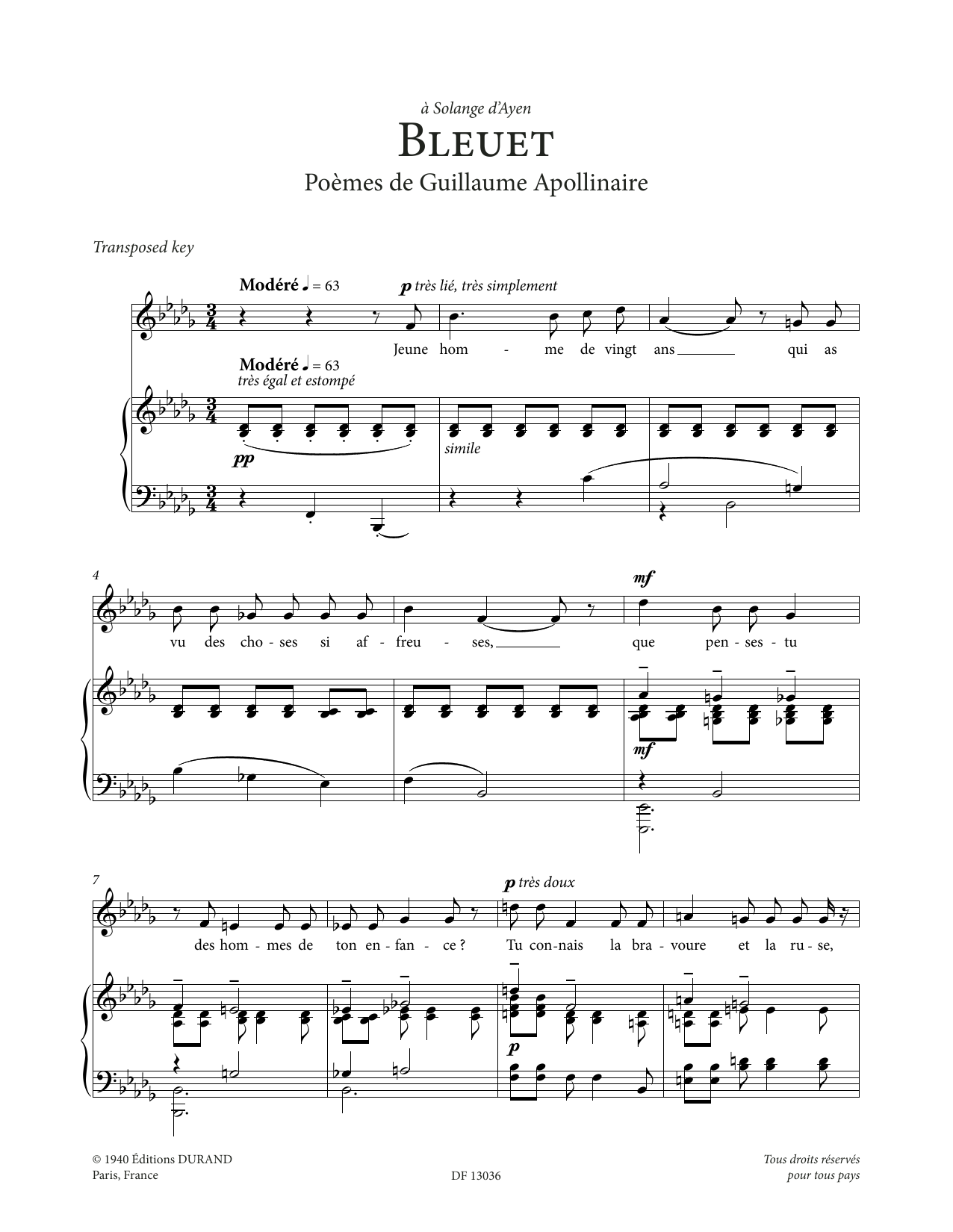 Francis Poulenc Bleuet (Low Voice) sheet music notes and chords. Download Printable PDF.