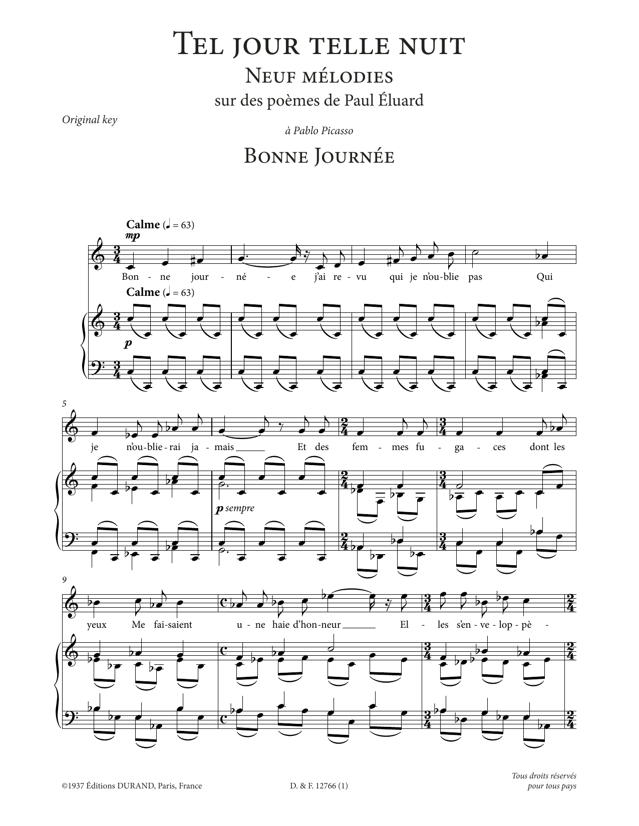 Francis Poulenc Bonne journée (High Voice) sheet music notes and chords. Download Printable PDF.