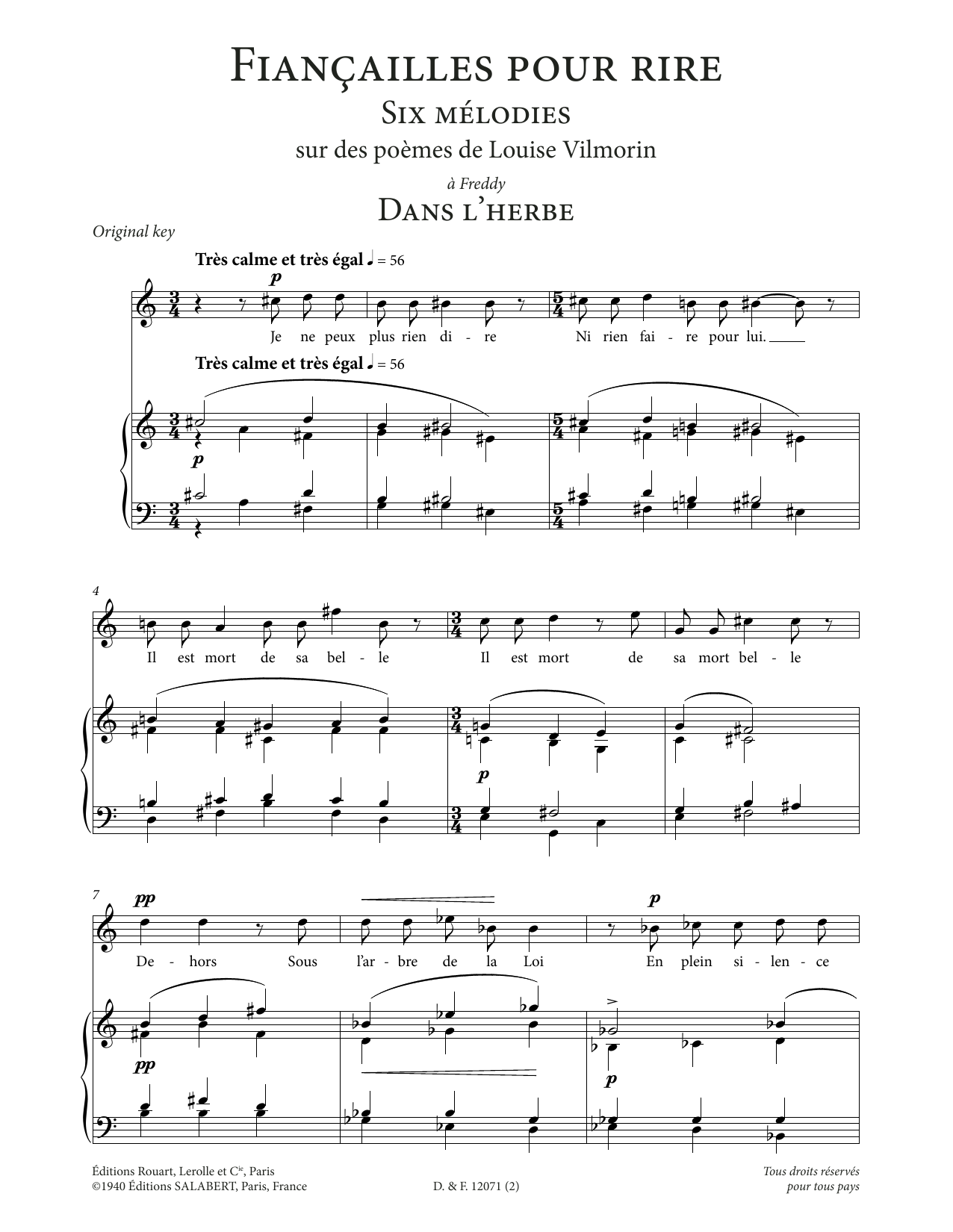 Learn to play Francis Poulenc Dans l'herbe (High Voice) sheet music for Piano & Vocal in minutes. Price: 7.8900$ Francis Poulenc Dans l'herbe (High Voice) sheet music notes and chords arranged for Piano & Vocal