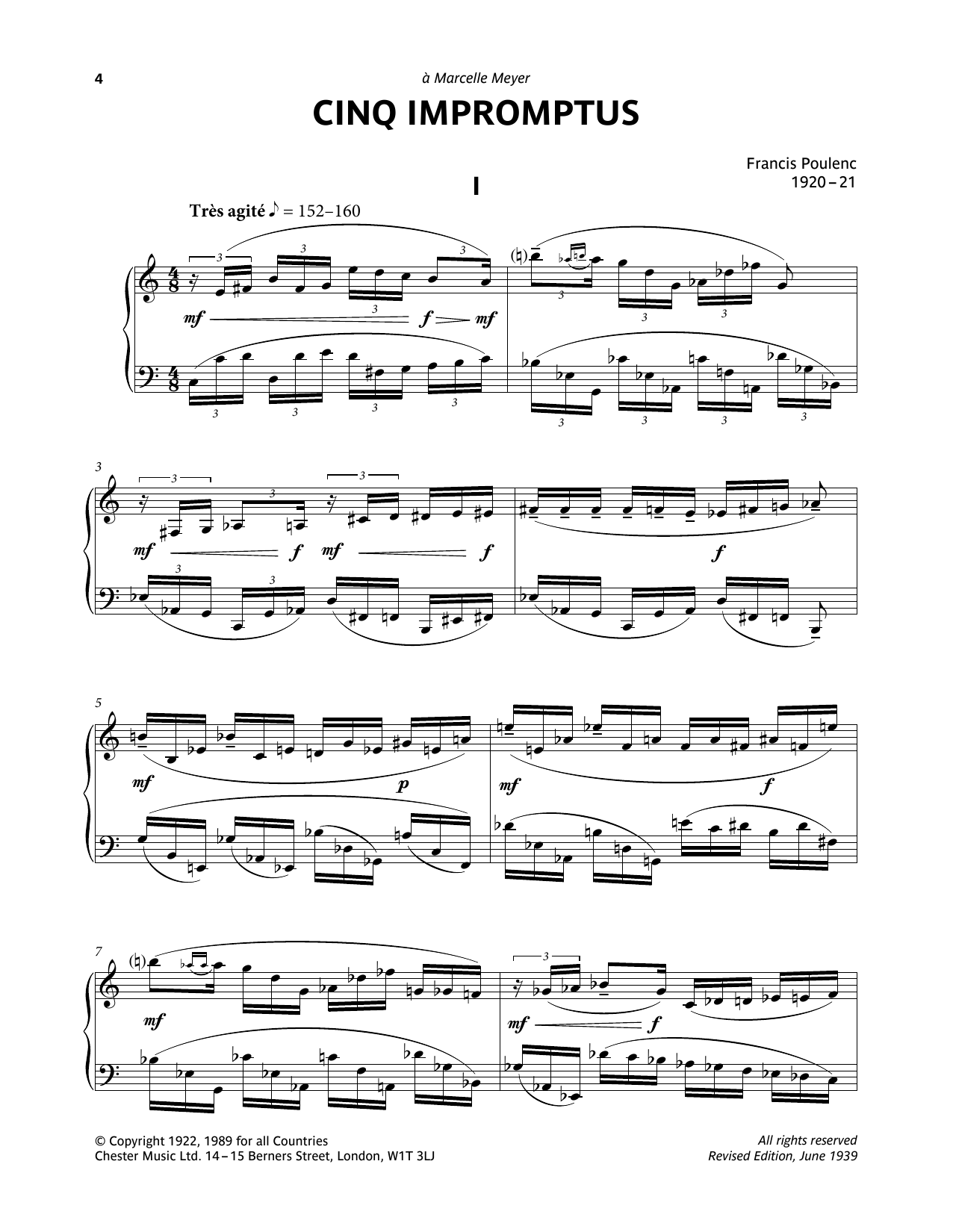 Learn to play Francis Poulenc Five Impromptus - I. Tres Agite sheet music for Piano Solo in minutes. Price: 7.8900$ Francis Poulenc Five Impromptus - I. Tres Agite sheet music notes and chords arranged for Piano Solo