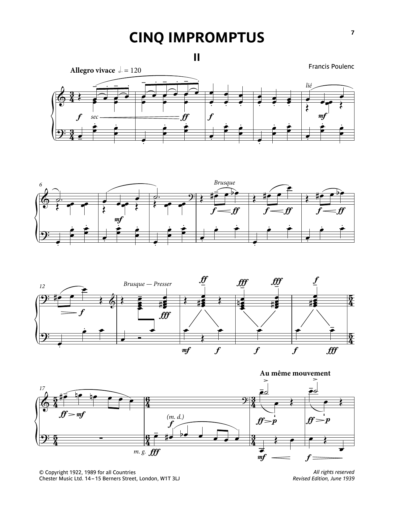 Learn to play Francis Poulenc Five Impromptus - II. Allegro Vivace sheet music for Piano Solo in minutes. Price: 7.8900$ Francis Poulenc Five Impromptus - II. Allegro Vivace sheet music notes and chords arranged for Piano Solo