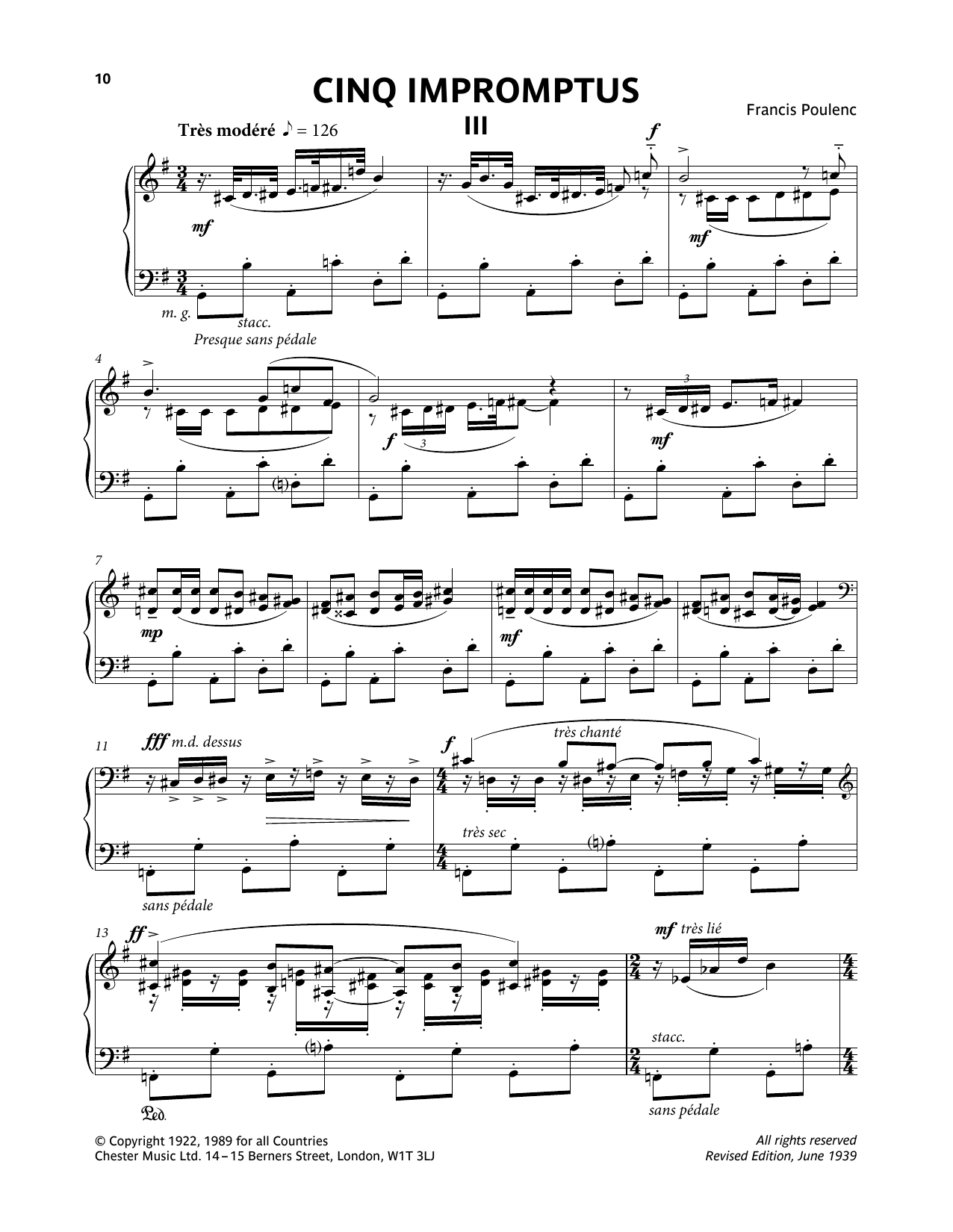 Learn to play Francis Poulenc Five Impromptus - III. Tres Modere sheet music for Piano Solo in minutes. Price: 7.8900$ Francis Poulenc Five Impromptus - III. Tres Modere sheet music notes and chords arranged for Piano Solo