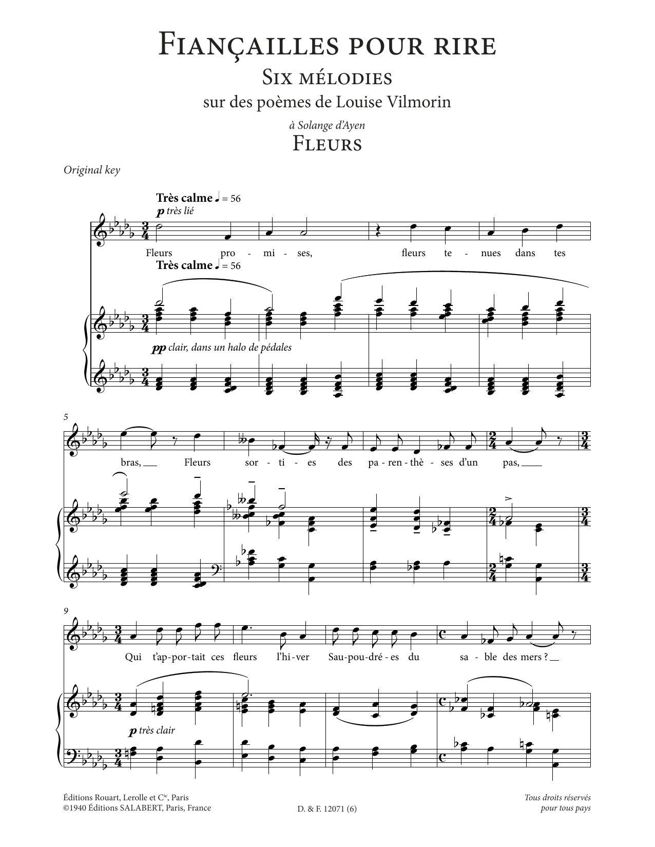 Francis Poulenc Fleurs (High Voice) sheet music notes and chords. Download Printable PDF.