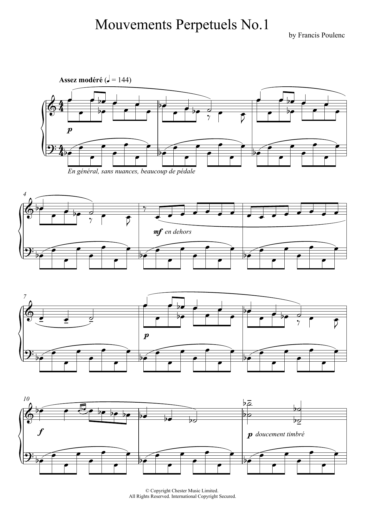 Learn to play Francis Poulenc Mouvement Perpetuel No. 1 sheet music for Piano Solo in minutes. Price: 7.8900$ Francis Poulenc Mouvement Perpetuel No. 1 sheet music notes and chords arranged for Piano Solo