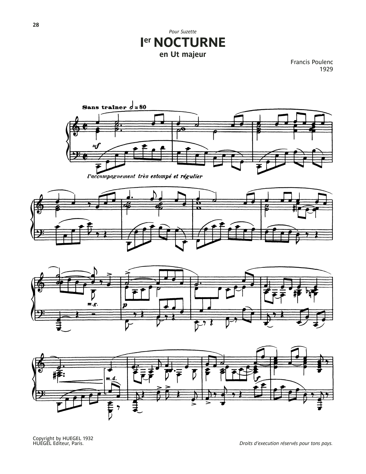 Francis Poulenc Nocturne No. 1 sheet music notes and chords arranged for Piano Solo