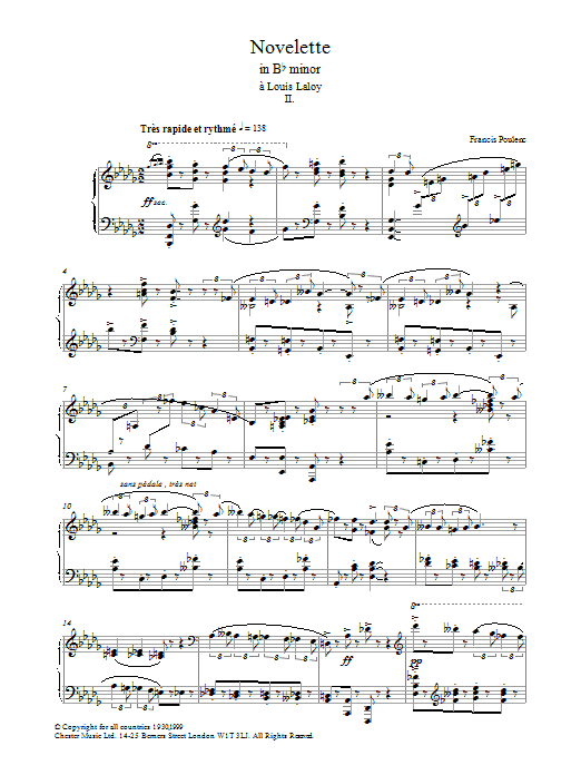Francis Poulenc Novelette In B Flat Minor, II (from the Three Novelettes) sheet music notes and chords arranged for Piano Solo
