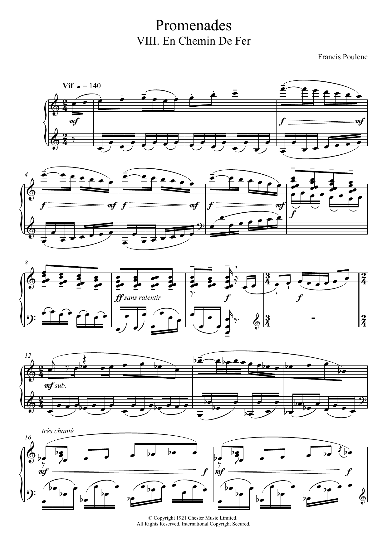 Learn to play Francis Poulenc Promenades - VIII. En Chemin De Fer sheet music for Piano Solo in minutes. Price: 7.8900$ Francis Poulenc Promenades - VIII. En Chemin De Fer sheet music notes and chords arranged for Piano Solo