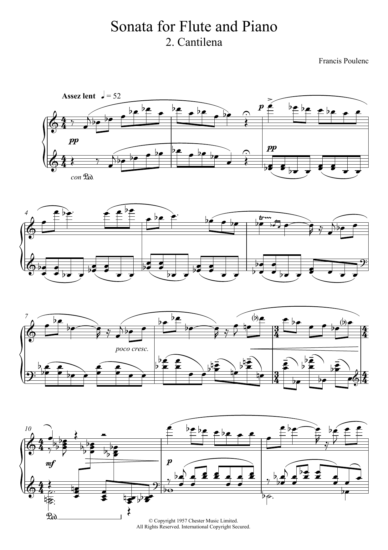 Learn to play Francis Poulenc Sonata For Flute, 2nd Movement ‘Cantilena: Assez Lent' sheet music for Piano Solo in minutes. Price: 7.8900$ Francis Poulenc Sonata For Flute, 2nd Movement ‘Cantilena: Assez Lent' sheet music notes and chords arranged for Piano Solo