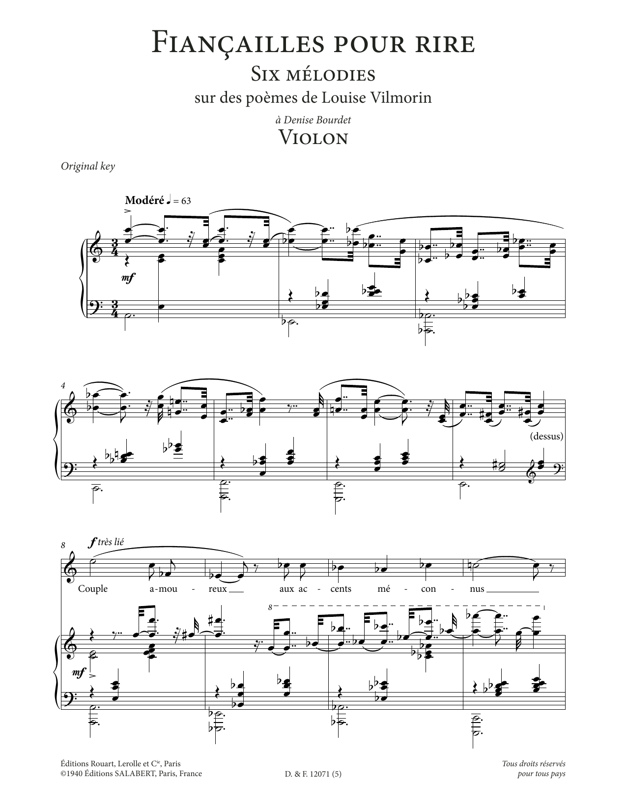 Francis Poulenc Violon (High Voice) sheet music notes and chords. Download Printable PDF.