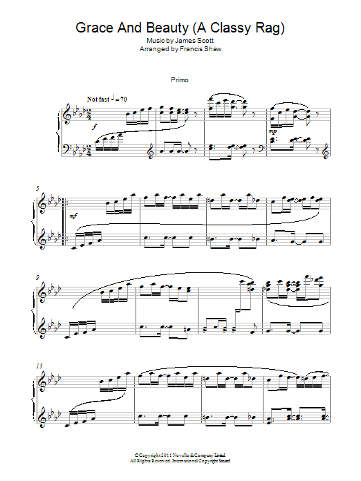 Learn to play James Scott Grace And Beauty (A Classy Rag) sheet music for Piano Solo in minutes. Price: 7.8900$ James Scott Grace And Beauty (A Classy Rag) sheet music notes and chords arranged for Piano Solo