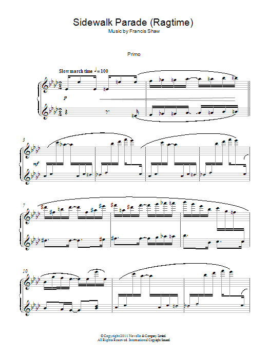 Learn to play Francis Shaw Sidewalk Parade (Ragtime) sheet music for Piano Solo in minutes. Price: 7.8900$ Francis Shaw Sidewalk Parade (Ragtime) sheet music notes and chords arranged for Piano Solo