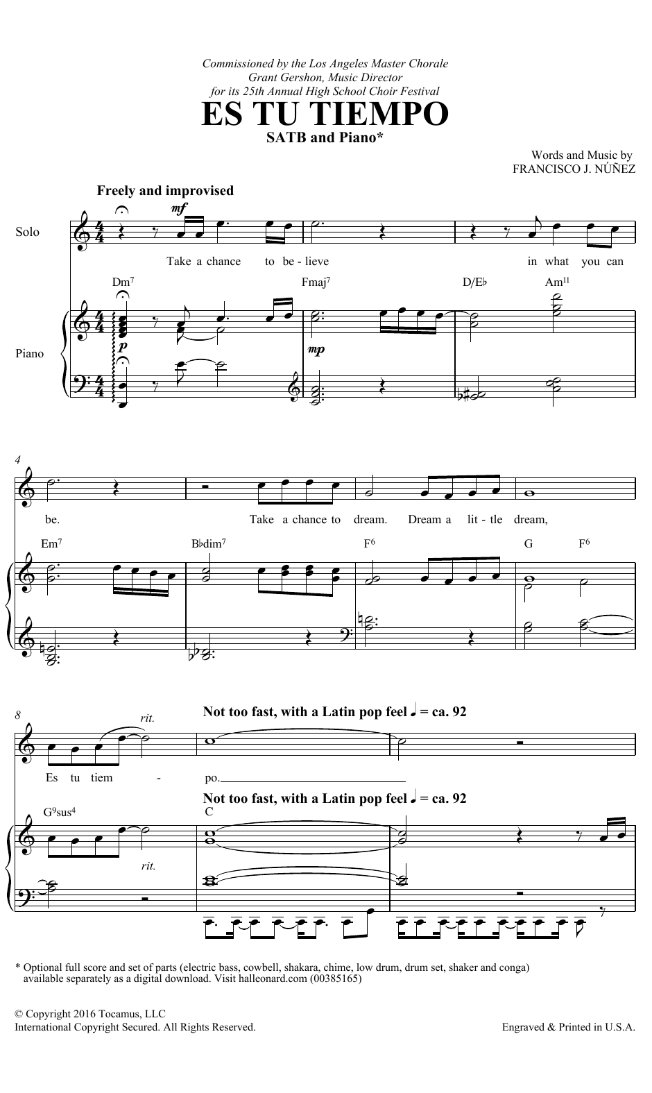 Learn to play Francisco J. Núñez Es Tu Tiempo sheet music for SATB Choir in minutes. Price: 3.9900$ Francisco J. Núñez Es Tu Tiempo sheet music notes and chords arranged for SATB Choir