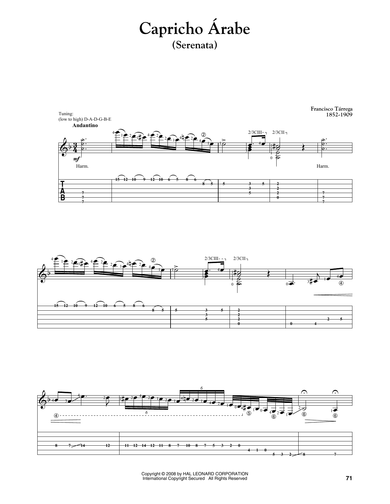 Francisco Tarrega Capricho Arabe (Serenata) sheet music notes and chords. Download Printable PDF.