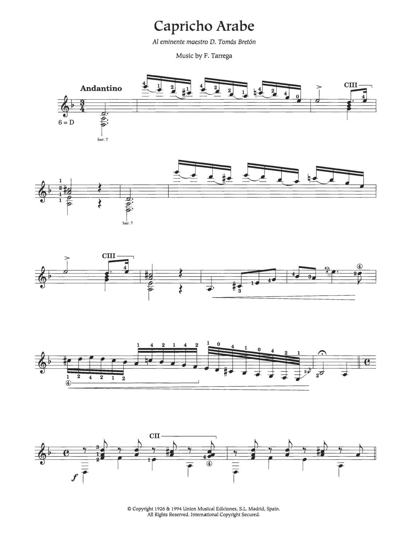 Francisco Tarrega Capricho Arabe sheet music notes and chords. Download Printable PDF.