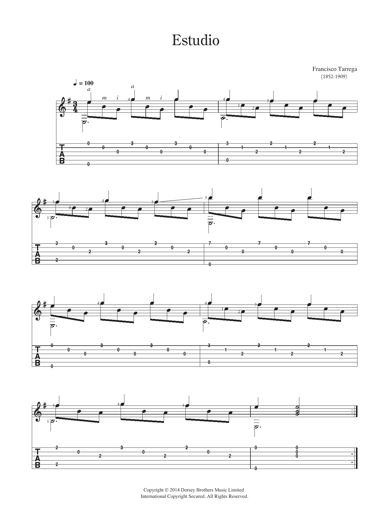 Francisco Tarrega Estudio sheet music notes and chords. Download Printable PDF.