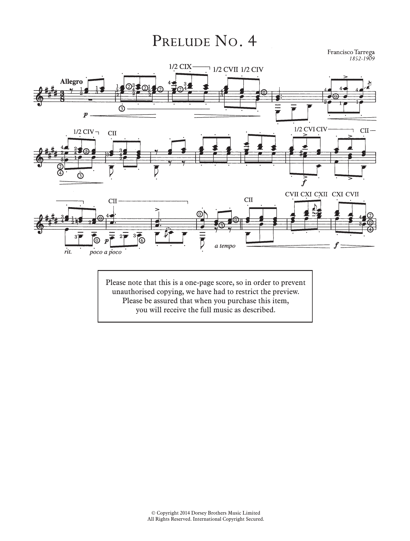 Francisco Tarrega Prelude No.4 sheet music notes and chords. Download Printable PDF.