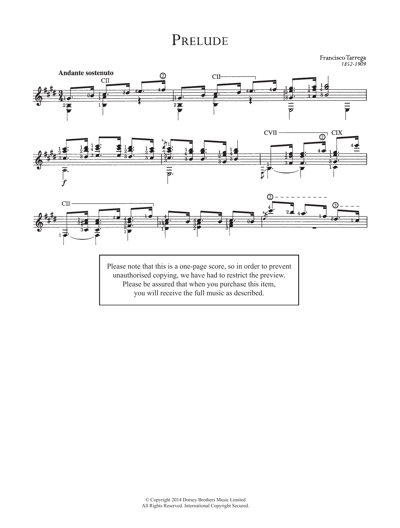 Francisco Tarrega Prelude sheet music notes and chords. Download Printable PDF.