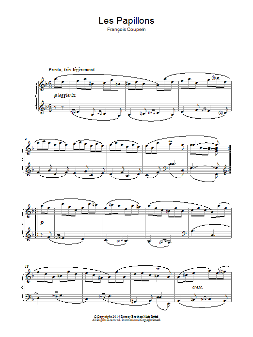 Learn to play Francois Couperin Les Papillons sheet music for Piano Solo in minutes. Price: 7.8900$ Francois Couperin Les Papillons sheet music notes and chords arranged for Piano Solo