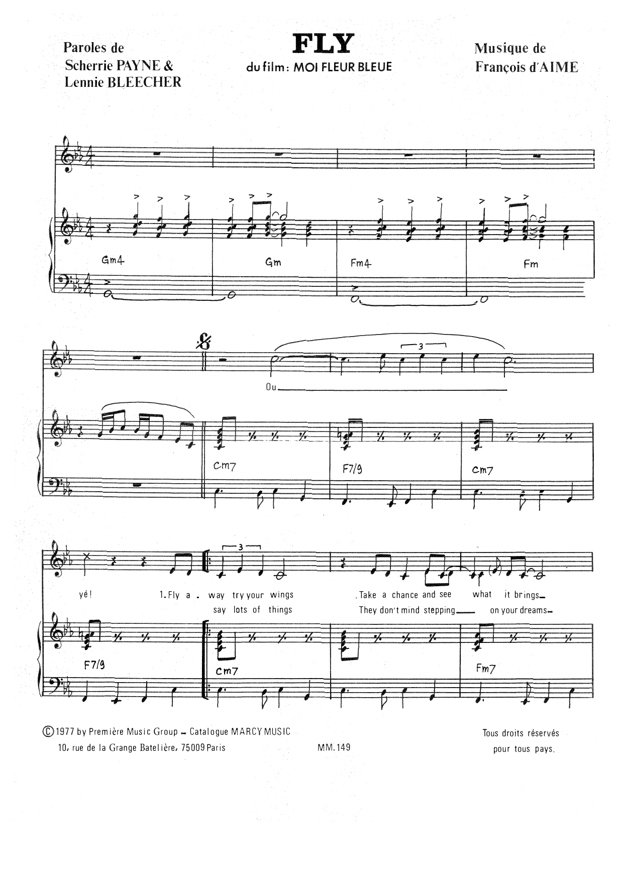 François d'Aime Fly sheet music notes and chords arranged for Piano & Vocal