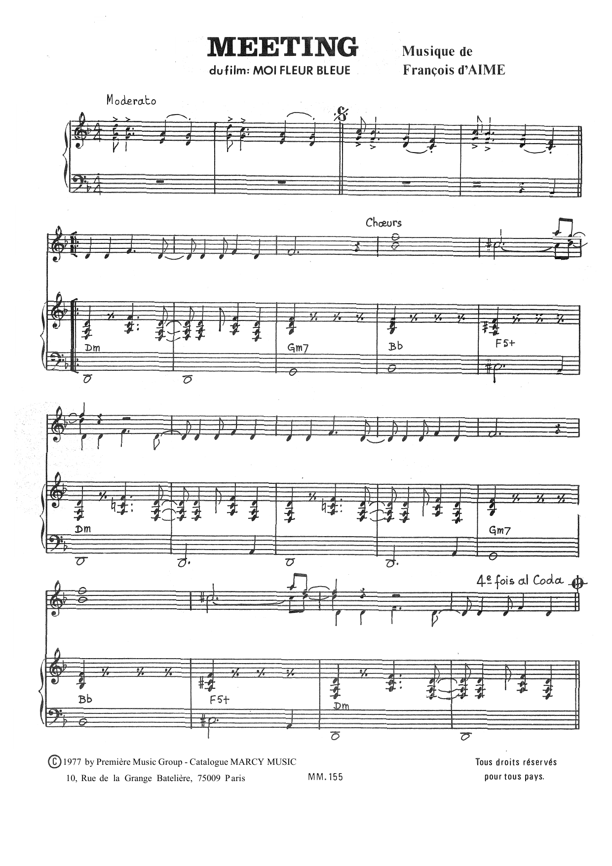 Learn to play François d'Aime Meeting sheet music for Piano Solo in minutes. Price: 6.9900$ François d'Aime Meeting sheet music notes and chords arranged for Piano Solo