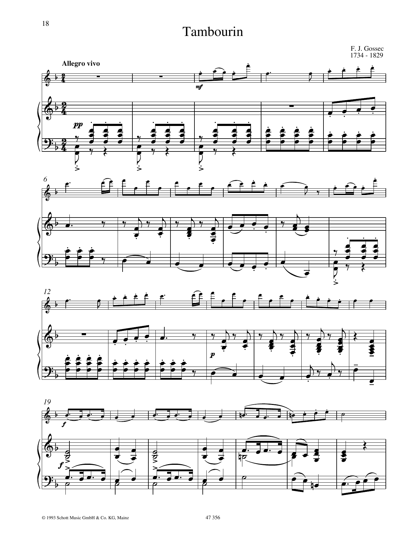 Learn to play François-Joseph Gossec Tambourin sheet music for Woodwind Solo in minutes. Price: 4.4900$ François-Joseph Gossec Tambourin sheet music notes and chords arranged for Woodwind Solo