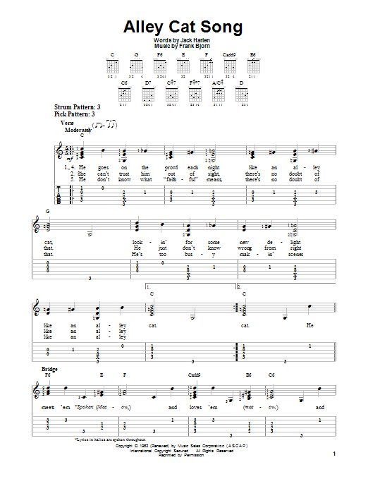 Frank Bjorn Alley Cat Song sheet music notes and chords. Download Printable PDF.