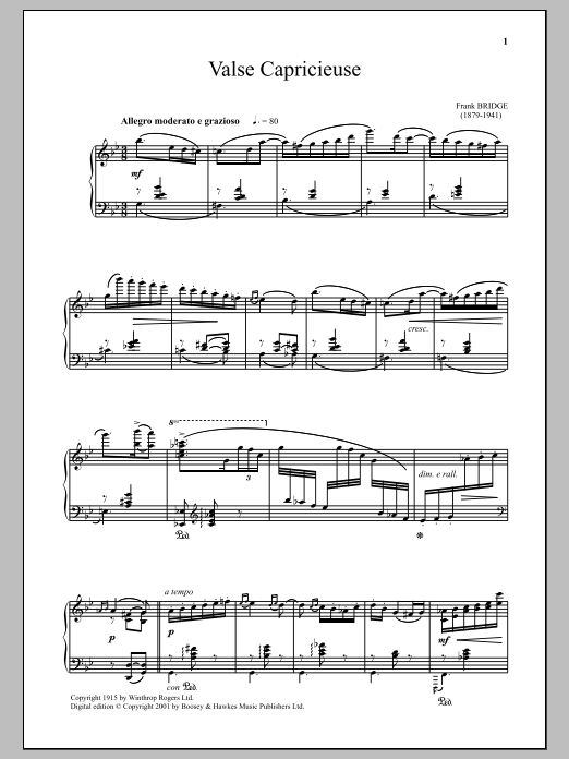 Learn to play Frank Bridge Valse Capricieuse sheet music for Piano Solo in minutes. Price: 7.8900$ Frank Bridge Valse Capricieuse sheet music notes and chords arranged for Piano Solo