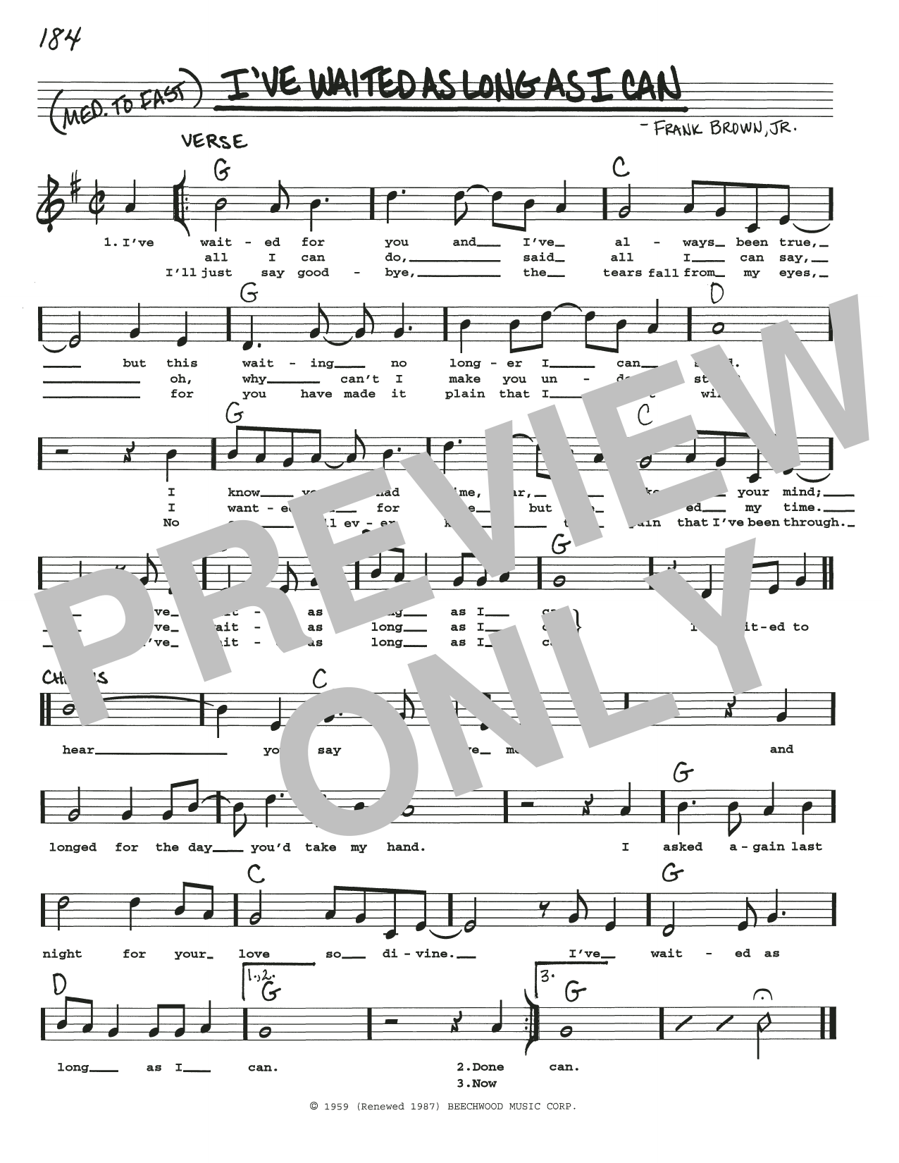 Frank Brown, Jr. I've Waited As Long As I Can sheet music notes and chords arranged for Real Book – Melody, Lyrics & Chords