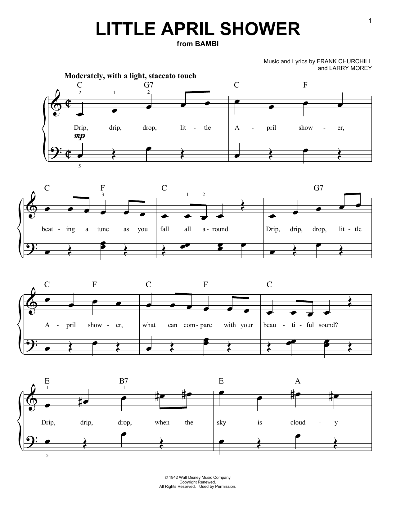 Frank Churchill Little April Shower (from Bambi) sheet music notes and chords. Download Printable PDF.