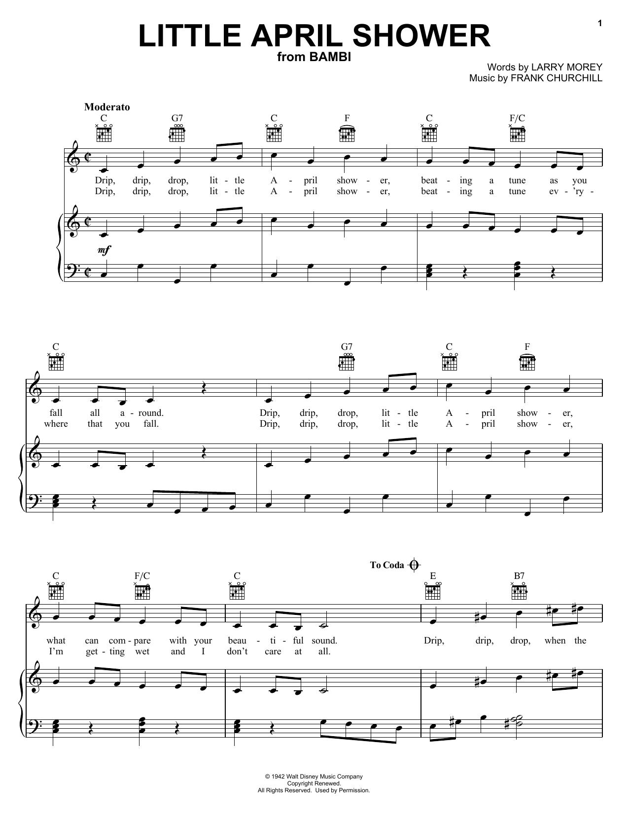 Frank Churchill Little April Shower sheet music notes and chords. Download Printable PDF.