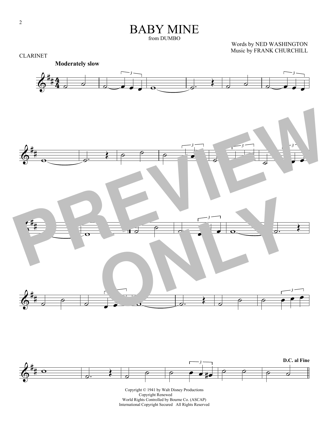 Frank Churchill Baby Mine (from Walt Disney's Dumbo) sheet music notes and chords. Download Printable PDF.