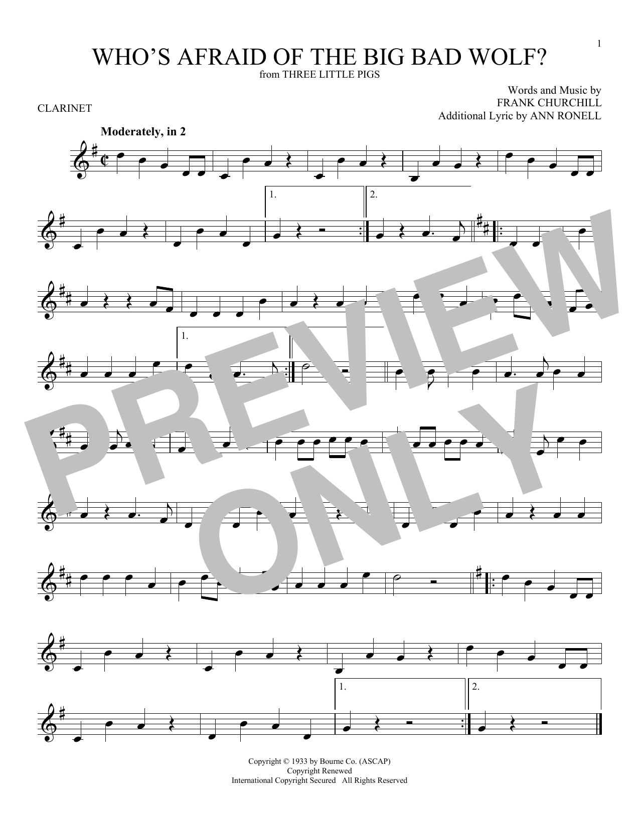 Frank Churchill Who's Afraid Of The Big Bad Wolf? sheet music notes and chords. Download Printable PDF.