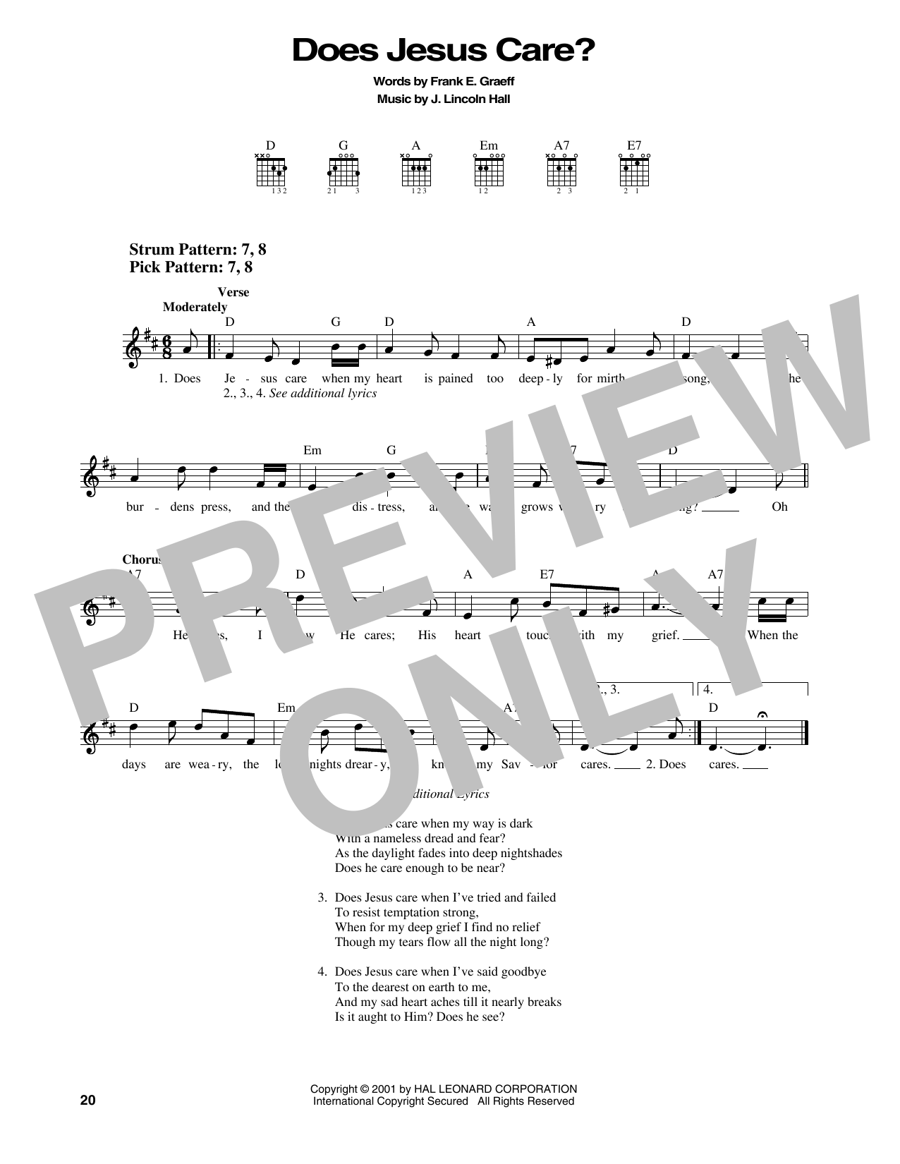 Frank E. Graeff Does Jesus Care? sheet music notes and chords. Download Printable PDF.