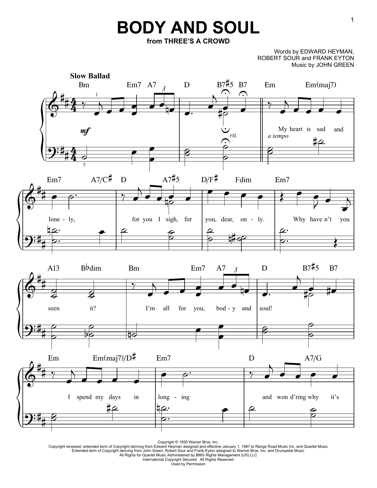 Frank Eyton Body And Soul sheet music notes and chords. Download Printable PDF.